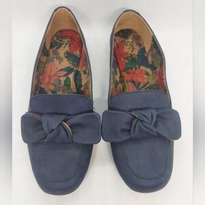 Boc Born Loafers Flats Paisley Bow Casual Shoes Navy Blue Nubuck Womens Size 9M